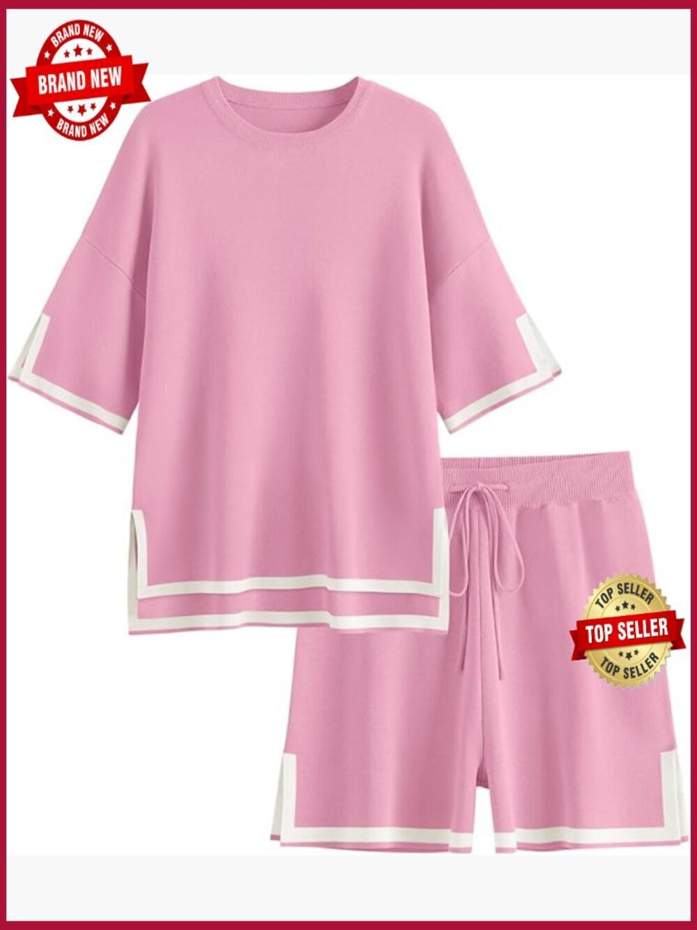 2 Piece Lounge Set for Women - Short Sleeve Top & Shorts